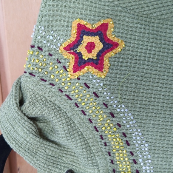 Free People Thermal Embriored Green Zip Up Hoodie Sz M - Picture 5 of 11